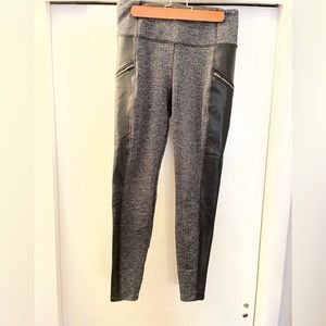 Athleta Black/Gray Herringbone & Faux Black Leather Leggings